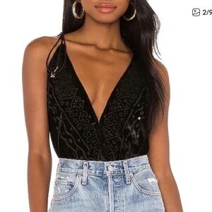 Free People Black Patterned Bodysuit